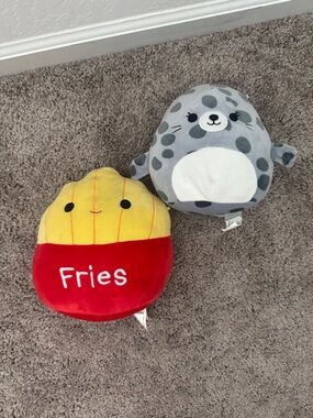 Squishmallows Yellow & Red Fries Plush with Gray Spotted Seal